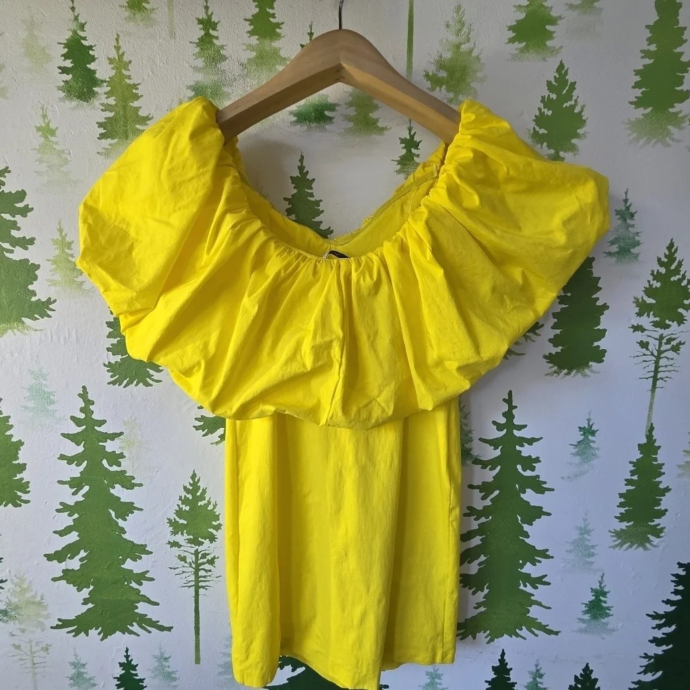 ZARA Womens Yellow Off Shoulder Balloon Collar Mini - Picture 2 of 8